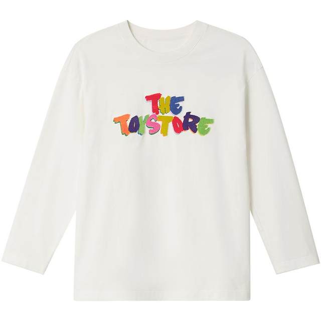 ToyzY pure cotton white fun letters loose round neck long-sleeved T-shirt women's spring and autumn casual versatile top