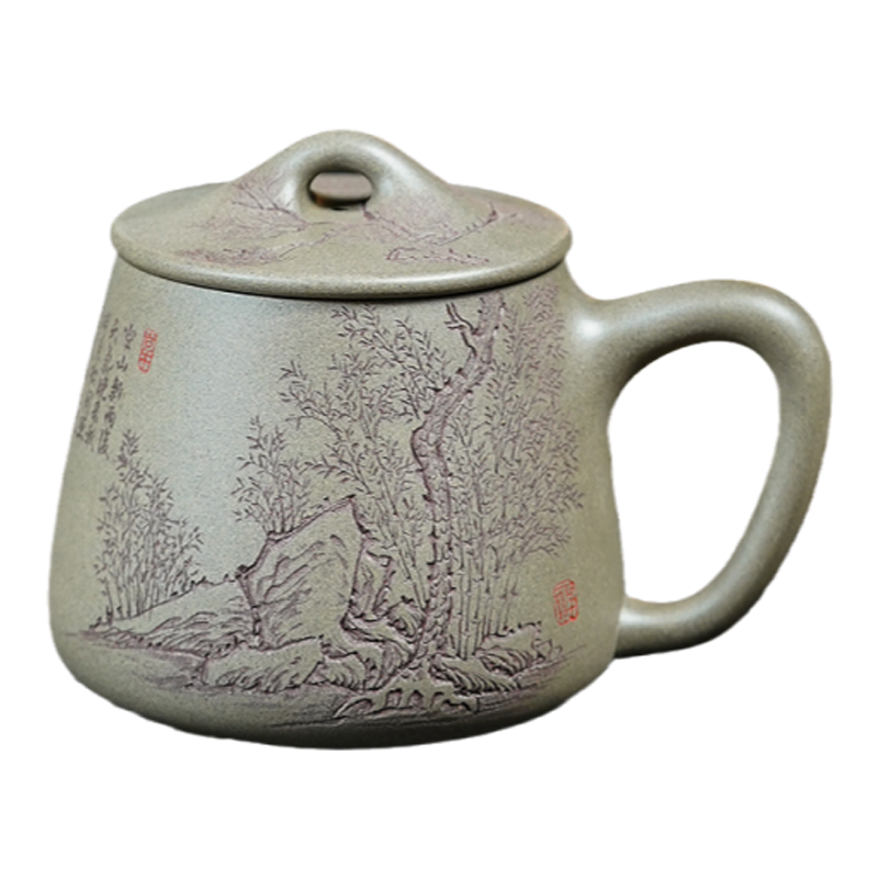頤壺春高端宜興紫砂杯名家蔣文琴純手工泡茶杯精品高石瓢蓋杯500c