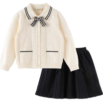 David Bella Girls Suit Childrens Sweater Cardigan Skirt 2024 Autumn New Pleated Skirt College Style Childrens Clothing