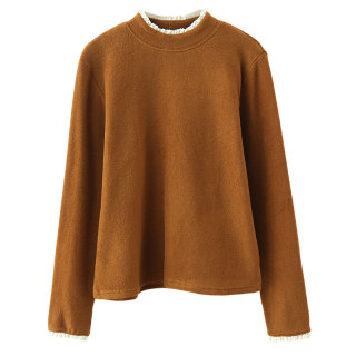 小耳出品 法式花边打底~加厚德绒/蕾丝边拼接/开叉袖口 宽松百搭