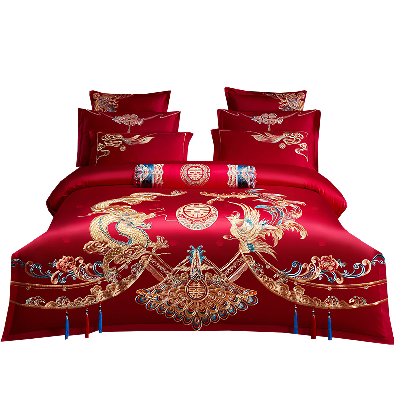 Wedding pure cotton embroidery four-piece set for pillow core + quilt core