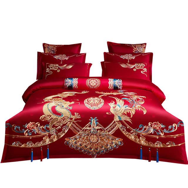 Wedding pure cotton embroidery four-piece set for pillow core + quilt core