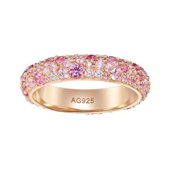 S925 sterling silver donut ring gradient pink diamond group setting