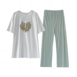 ຊຸດແມ່ມານ summer loose casual cotton T-shirt ice silk maternity wide leg pants 2024 new two-piece summer set