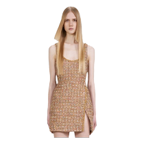(Same style as Tang Yixin) self-portrait camel gold Qianjin style Xiaoxiang short dress