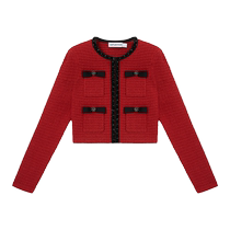 (Same style as Zhao Liying) self-portrait 2024 early spring burgundy round neck knitted top cardigan