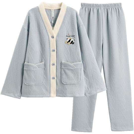 Fenton women's pajamas air cotton sandwich pure cotton long sleeves