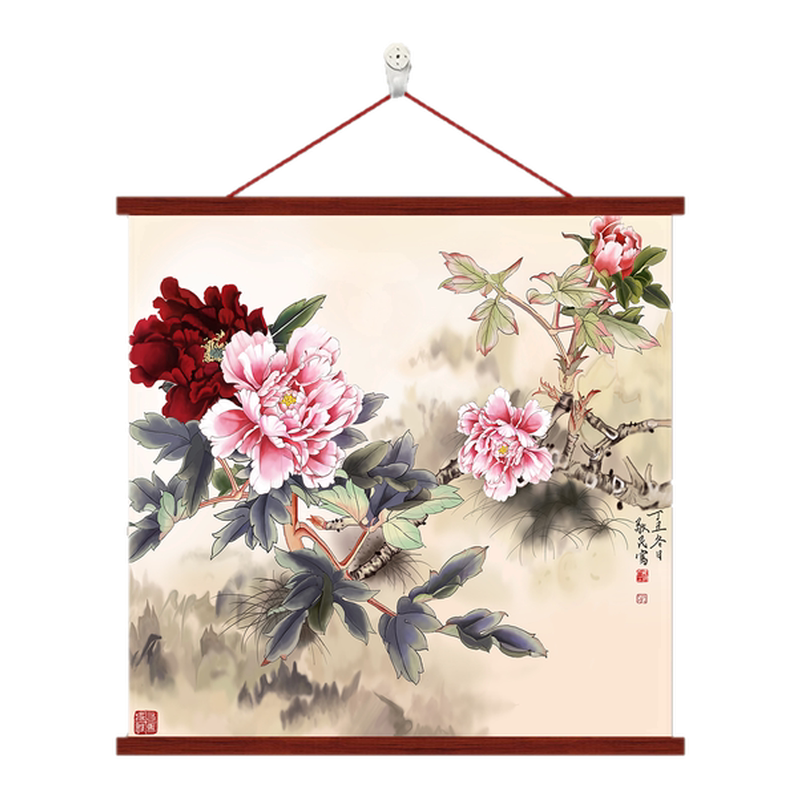 国色天香牡丹花挂画花开富贵国画免打孔沙发客厅玄关背景墙装饰画-淘宝