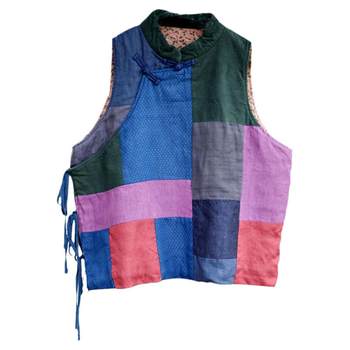 Ethnic Style Cotton Vest, Chinese-Style Padded Vest, Improved Diagonal Placket, Stand Collar, Tie-Up Patchwork, New Autumn and Winter Cotton Waistcoat for Women