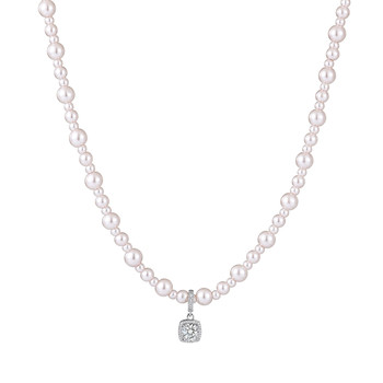 Sugar cube pendant pearl necklace women's titanium steel clavicle chain