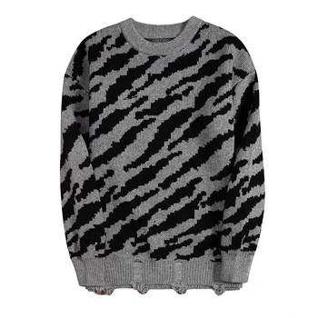 Zebra pattern youth cashmere sweater men's round neck loose Zebra pattern youth cashmere sweater men's round neck loose