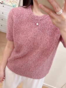 26春季新品花纱绿白厂丝山羊绒短袖毛衣圆领随身版
