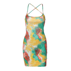 shemoda ເອີຣົບແລະອາເມລິກາ ins irregular tie-dye printed suspender dress for women 2024 high-waist hip skirt