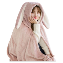 Cute bunny hooded cloak for women winter thickened warm lazy cloak student office nap blanket autumn