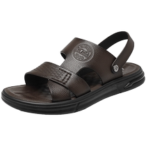 Bull Family Sandals Mens 2024 Summer Genuine Leather Soft Soled Casual Sandals and Slippers for Mens Outerwear Non-Slip Waterproof Beach Shoes