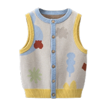 Good Bear Baby Vest Vest Spring and Autumn Male and Female Baby Pure Cotton Cardigan Vest Baby Knitted Sweater Autumn Clothes