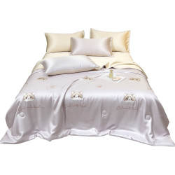 Class a Embroidered Summer Cooling Ice Silk Summer Quilt Four-Piece Set Air-Conditioning Quilt Machine Washable Summer Quilt Single/Double Thin Quilt Core