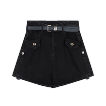 Curled denim shorts for women summer 2024 new high-waisted slim retro versatile wide-leg a-line pants hot pants for girls