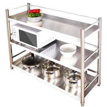 Floor-standing storage rack with fenced kitchen supplies stainless steel