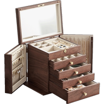Wooden jewelry box with lock high-end large-capacity necklace gold jewelry cabinet earrings earrings jewelry storage box