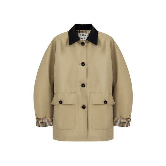 范洛Fano 巴恩风短款风衣女复古设计感2025秋季翻领撞色廓形外套