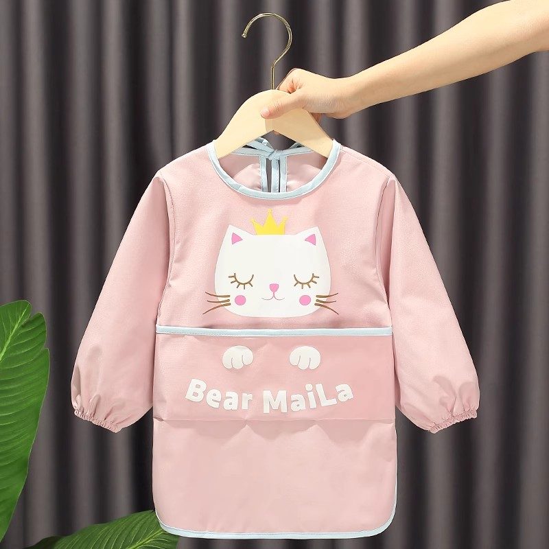 Baby eating smock, children's bib, apron, rice pocket, waterproof, anti-dirty painting, long-sleeved baby girl, autumn and winter outer wear