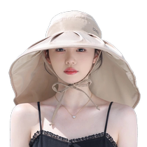 Hat Womens Summer Travel Anti-UV Empty Top Sunshading Tea Hat 2024 New Large Brim Face Covering Sun Protection Hat