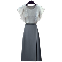 Temperamental chiffon ruffled short-sleeved sweater for women 2024 summer temperamental high-waisted A-line skirt two-piece suit
