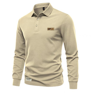 Autumn american solid color long-sleeved t-shirt lapel polo shirt