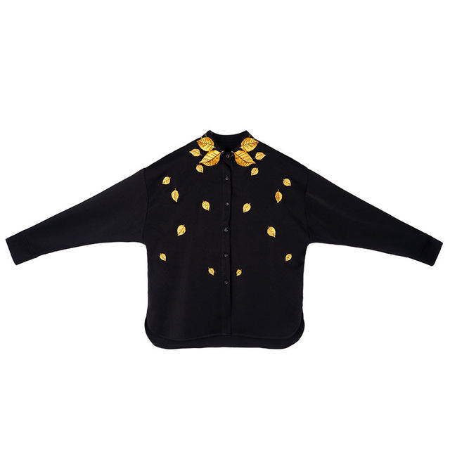 Kamo original leaf embroidered lapel shirt