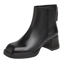 Saturday Fashion Short Boots Woman New Autumn Winter 23 New Genuine Leather Boots Rough Heel Rear Zip SS331180I1