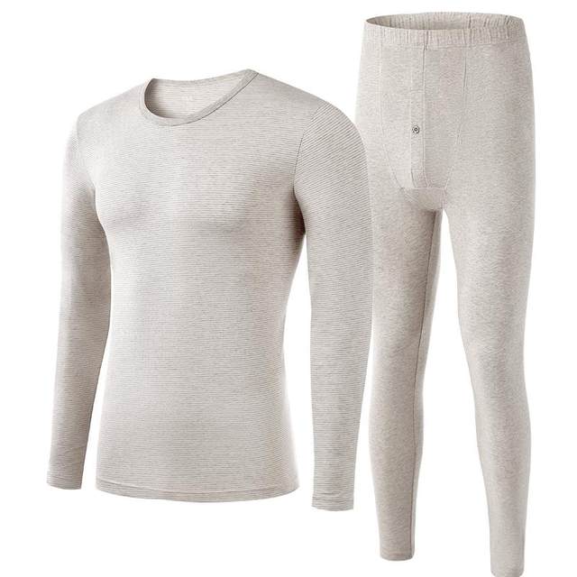 Men's thin striped round neck stretch warm suit