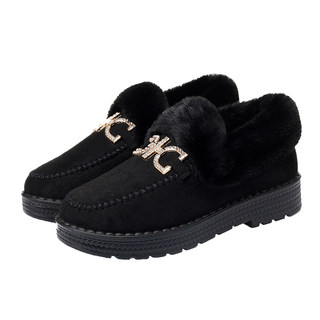 冬季棉鞋女老北京布鞋加绒豆豆鞋保暖加厚棉鞋平底毛毛鞋软底时尚