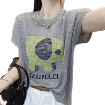 Ice silk knitted short-sleeved T-shirt for women in summer thin loose age-reducing half-sleeved T-shirt high-end big-name half-sleeved top