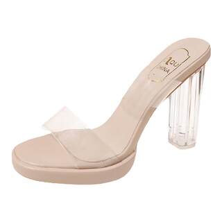 水晶拖鞋女外穿法式小个子透明高跟鞋粗跟凉鞋2025夏新款小众凉拖