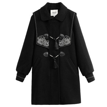 毛呢外套女秋冬2025年新款中国风女装海军领风衣加厚中长款呢大衣