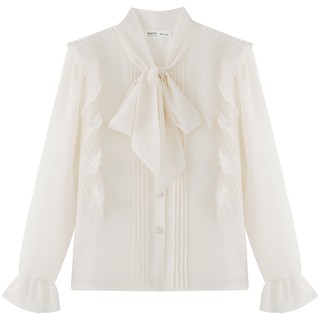 慕兔法式高级感雪纺上衣女2025秋季新款设计感小众长袖蝴蝶结衬衫