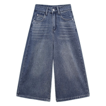 American retro high street three-quarter jeans for women summer 2024 new high-waisted straight casual loose wide-leg mid-pants