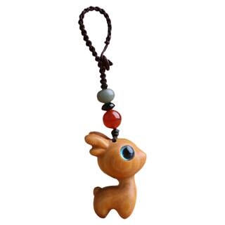 Safe journey sandalwood deer car keychain pendant