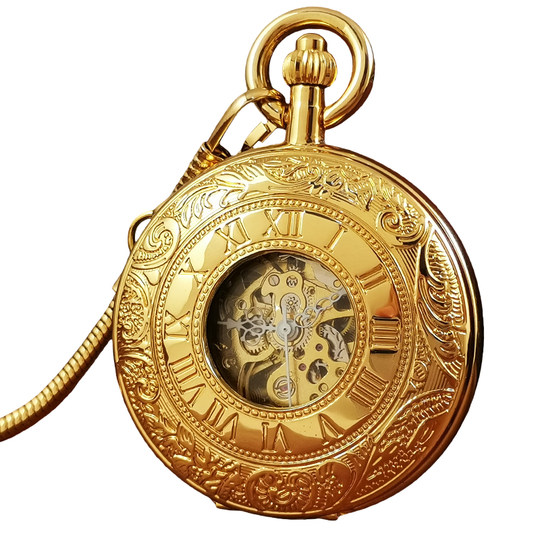 Double opening cover pure brass pocket watch mechanical retro flip cover