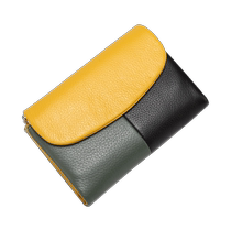 Pure cowhide short folding small wallet for women versatile 2024 fashion new contrast color genuine leather three-fold wallet coin bag