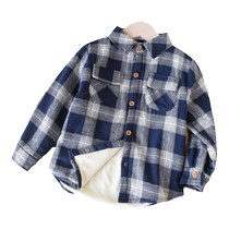 Boys fleece shirt babys thickened warm long-sleeved top casual jacket stylish Korean style childrens plaid shirt