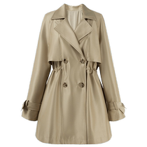 Qiushui Elegant Commuting Khaki Windbreaker 2024 Autumn New Womens Drawstring Waist Small Coat