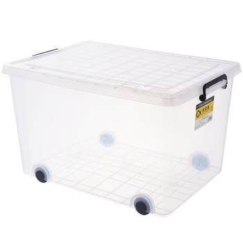 Extra-size storage box with plastic transparent wheels covered