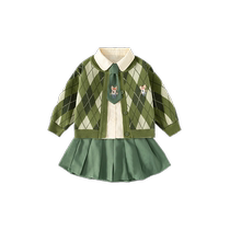 Girls Autumn Suit 2024 New Fashionable Baby Princess Dress Childrens JK College Style Three-piece Set Spring and Autumn