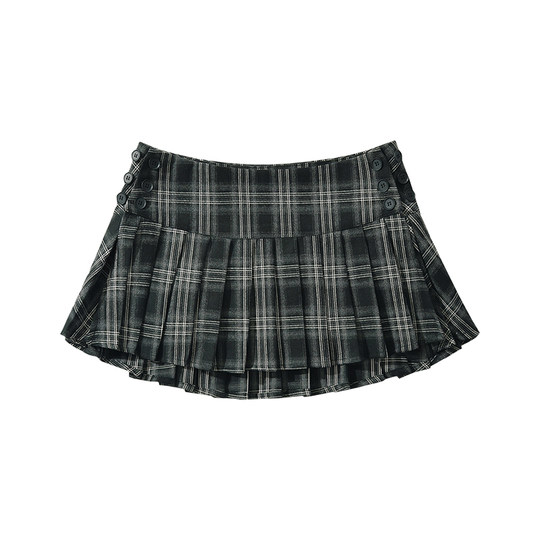Sexy low-waist A-line plaid pleated skirt