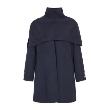 婉甸2025年冬季新品黑色毛织披肩双面呢外套毛呢大衣1244C01DM2