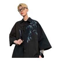 New Chinese style short-sleeved shirt for men in summer thin trendy brand casual ice silk quick-drying five-quarter sleeve shirt jacket