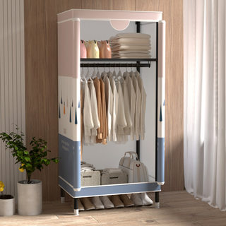 Wardrobe home bedroom simple assembly cloth wardrobe iron mesh steel frame bold and thick rental room with storage hanging wardrobe