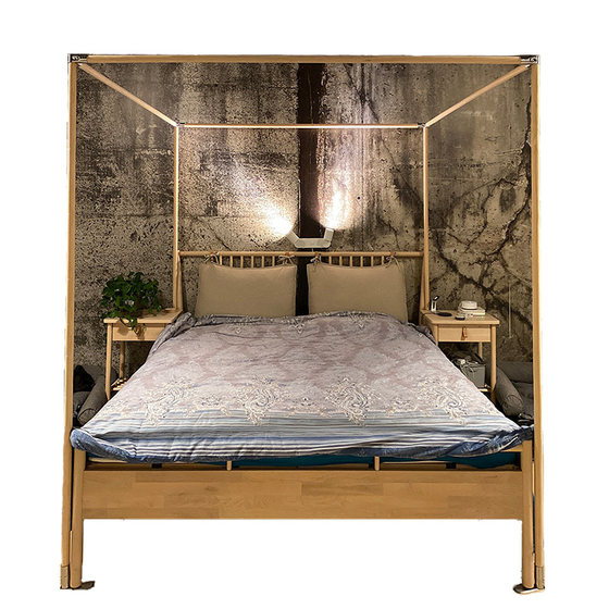 Solid wood mosquito net stand firm and durable log whole pole thick European style palace bed curtain cloth curtain gauze tent support
